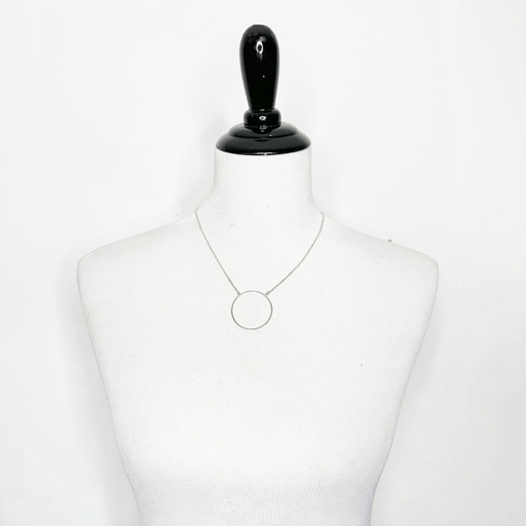 Lele Sadoughi Pendent Necklace Silver Tone Circle Oval Modernist minimalist 18" - Picture 1 of 4